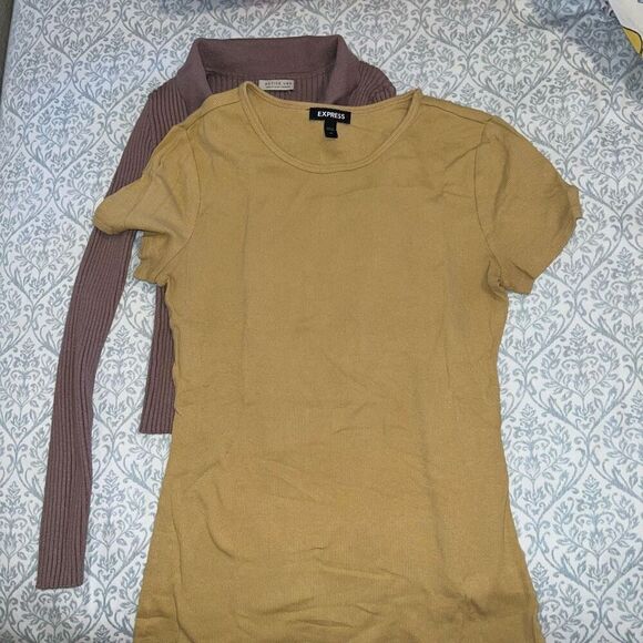 Nude neutral ribbed t-shirt and long sleeve top size M bundle - Picture 1 of 7